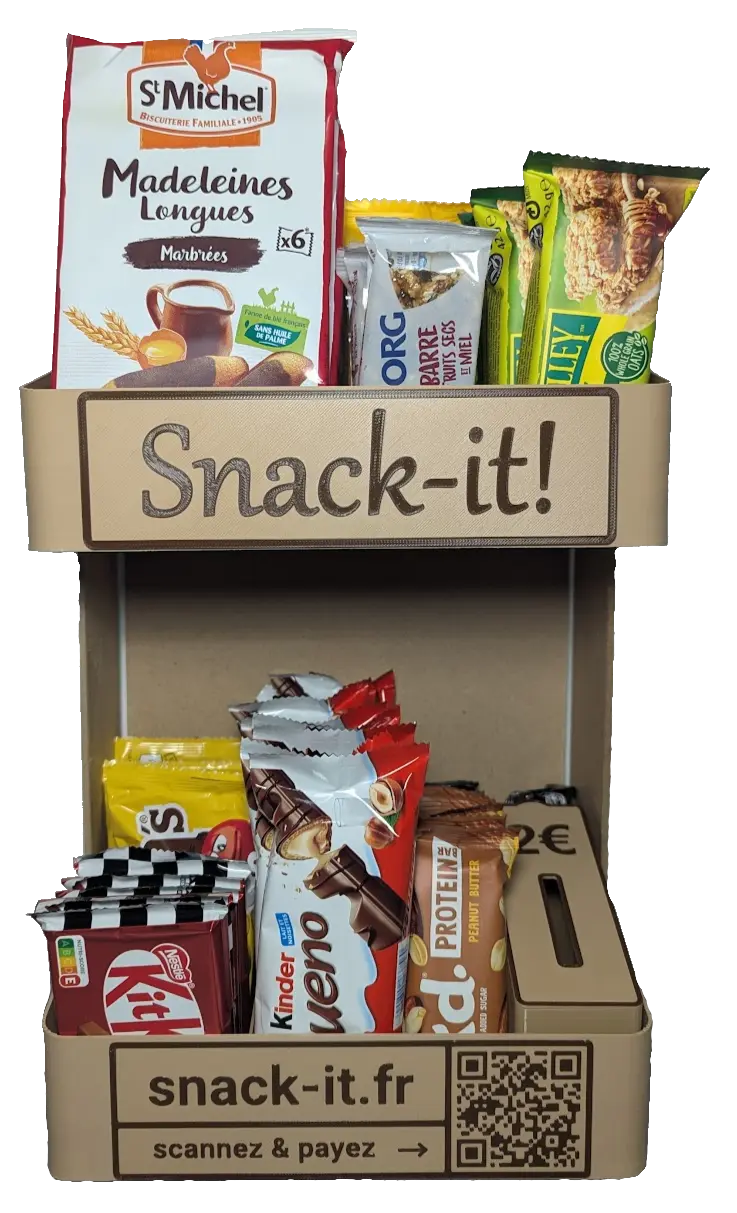 Boîte de snacks en bois horizontale pour salle de pause entreprise (Modèle VM1)