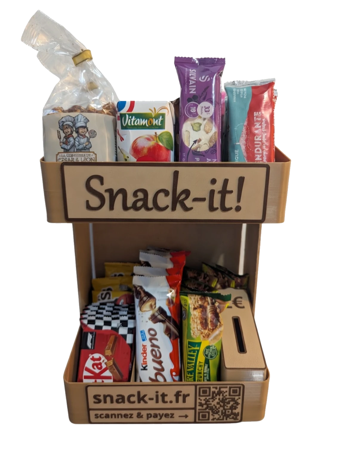 Boîte de snacks en bois horizontale pour salle de pause entreprise (Modèle VM1)